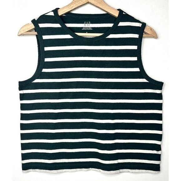 GAP Sleeveless Tank Top Women Size Medium Green White Stripe - Picture 1 of 8